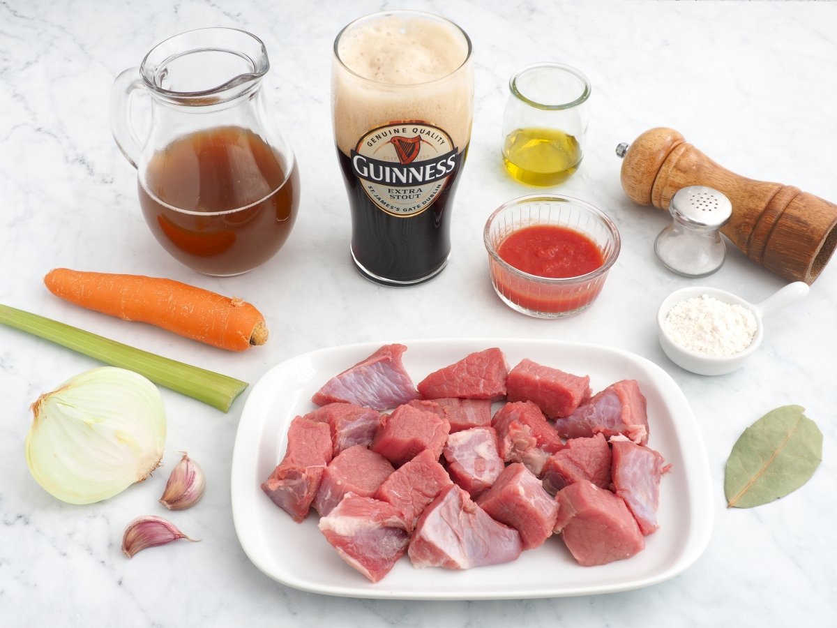 Ingredientes del estofado de ternera con cerveza Guinness