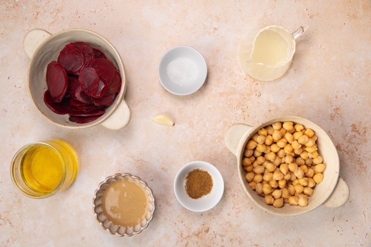 Ingredientes del hummus de remolacha en Thermomix