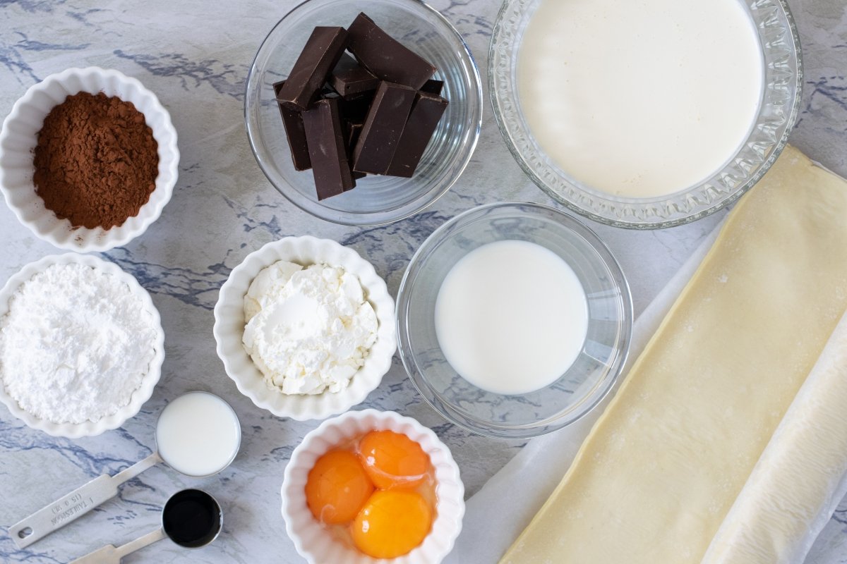 Ingredientes del milhojas de chocolate