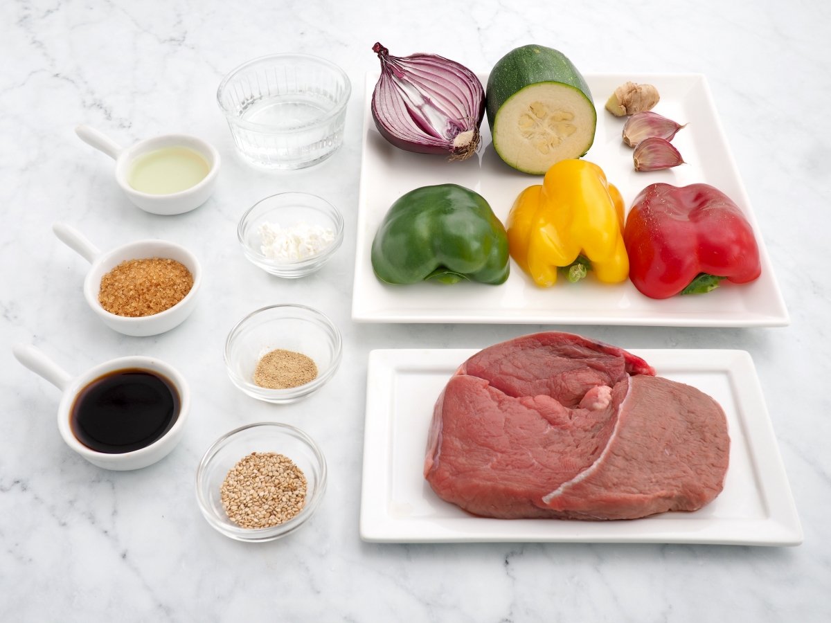 Ingredientes del salteado de ternera con verduras