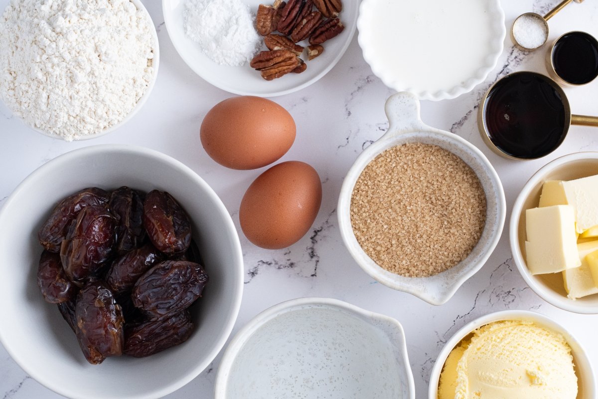 Ingredientes del sticky toffee pudding