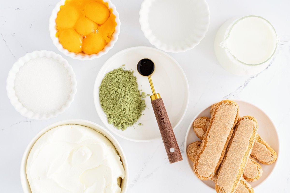 Ingredientes del tiramisú de té matcha