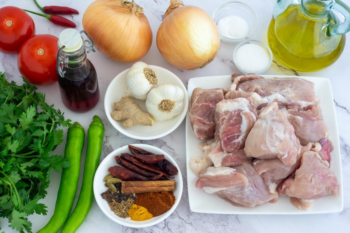Ingredientes del vindaloo de cerdo