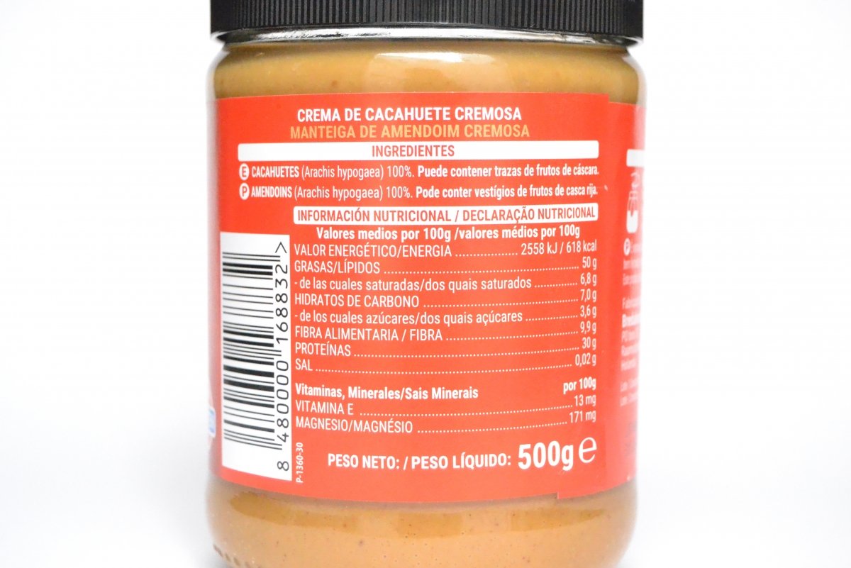 Ingredientes e información nutricional de la crema de cacahuetes de Mercadona