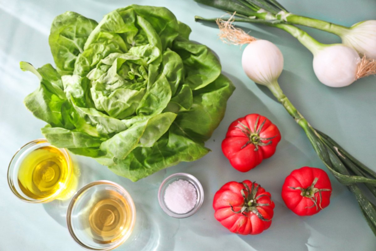 Lettuce and tomato salad ingredients