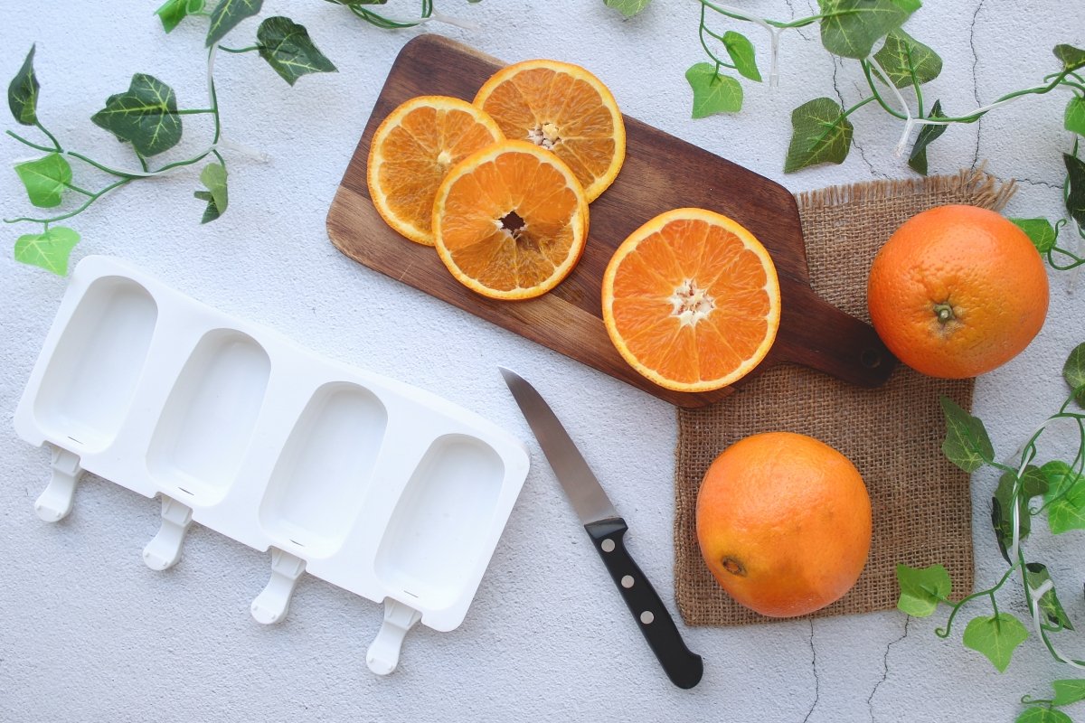 Ingredientes necessários para fazer picolés de laranja
