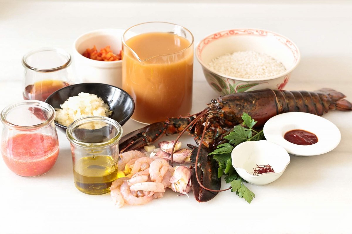 Ingredientes para el arroz caldoso de bogavante
