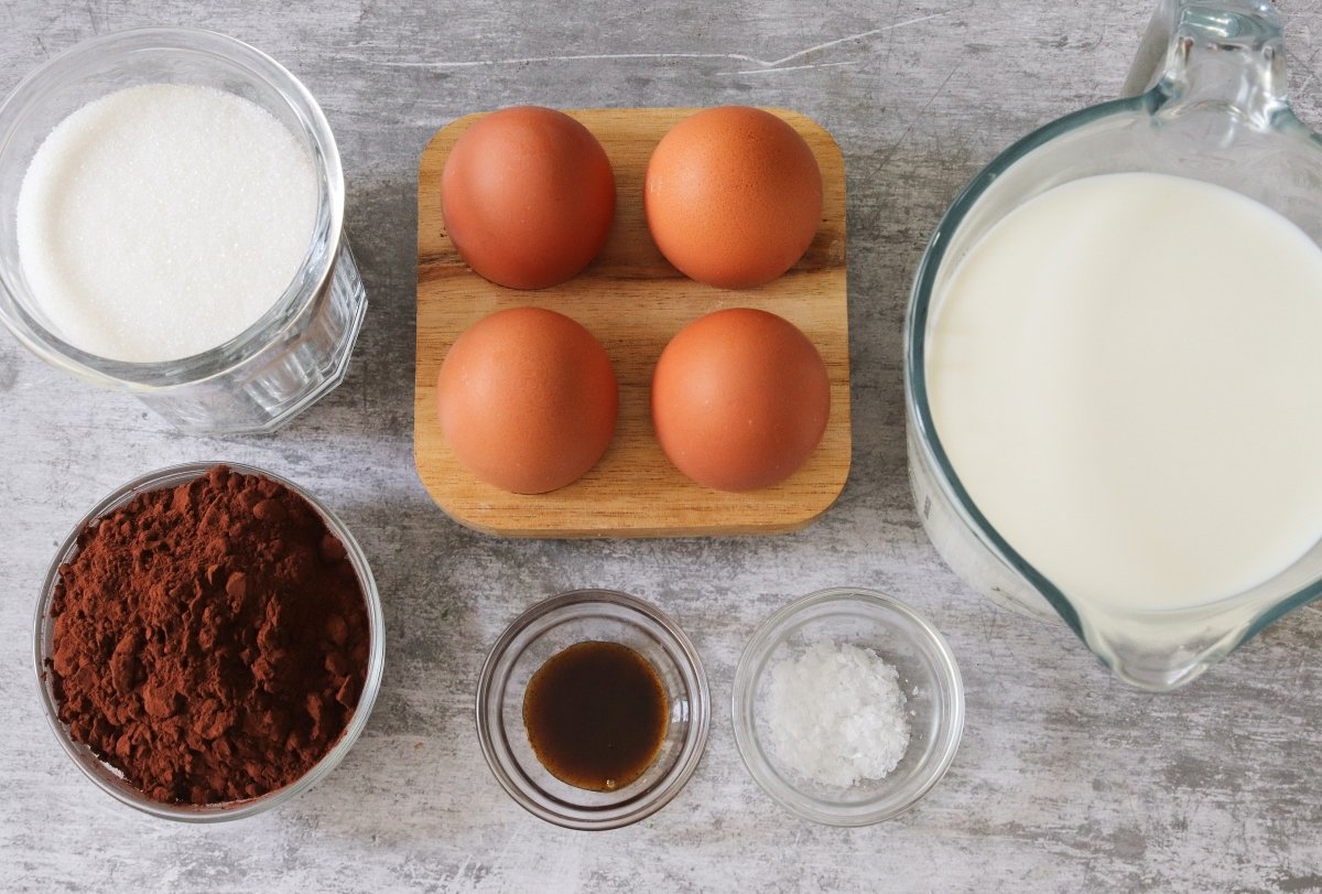 Ingredientes para el flan de chocolate
