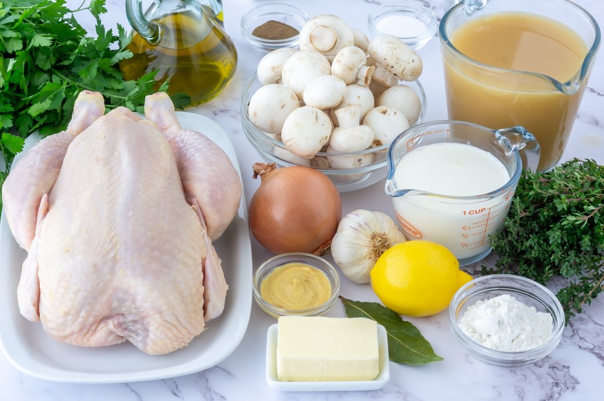 Ingredientes para el fricasé de pollo