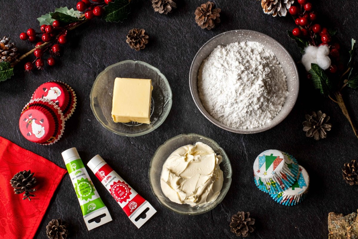 Ingredientes para el frosting de los cupcakes navideños