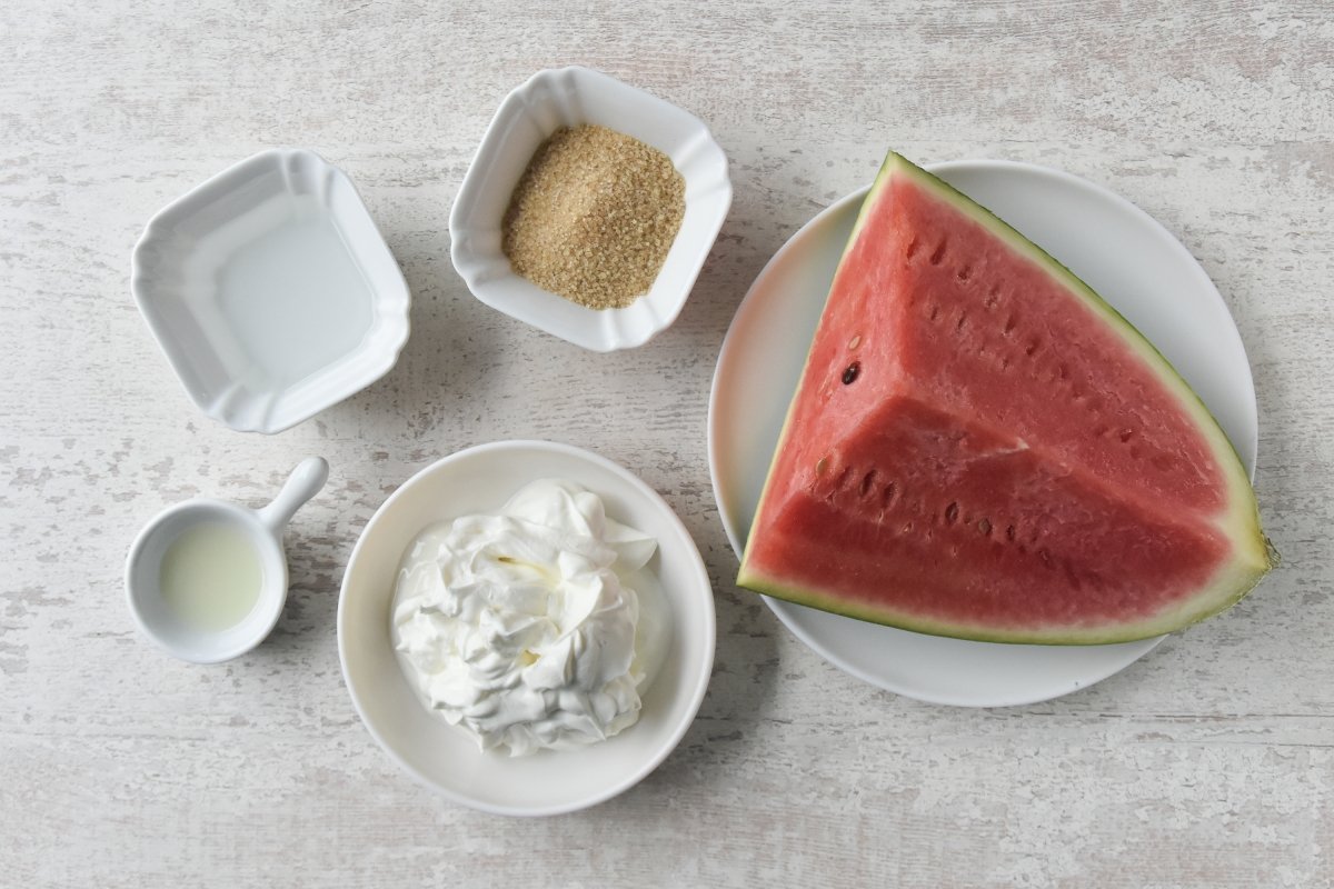 Ingredients for watermelon and yogurt ice cream