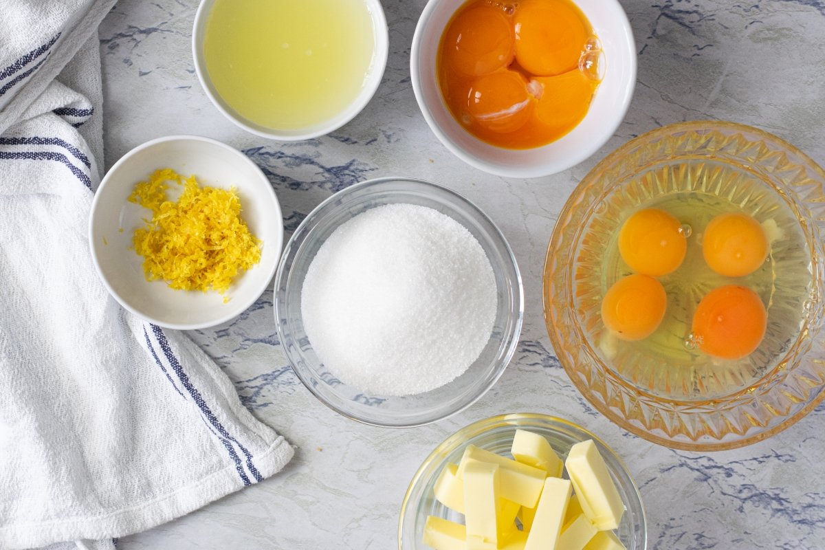 Ingredientes para el relleno de la tarta del limón