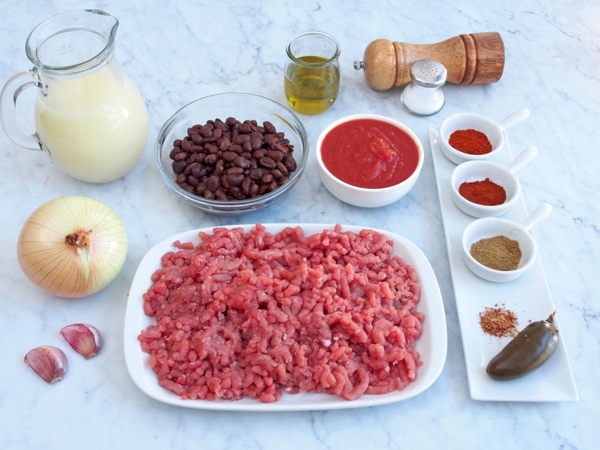 Ingredientes para elaborar chili con carne