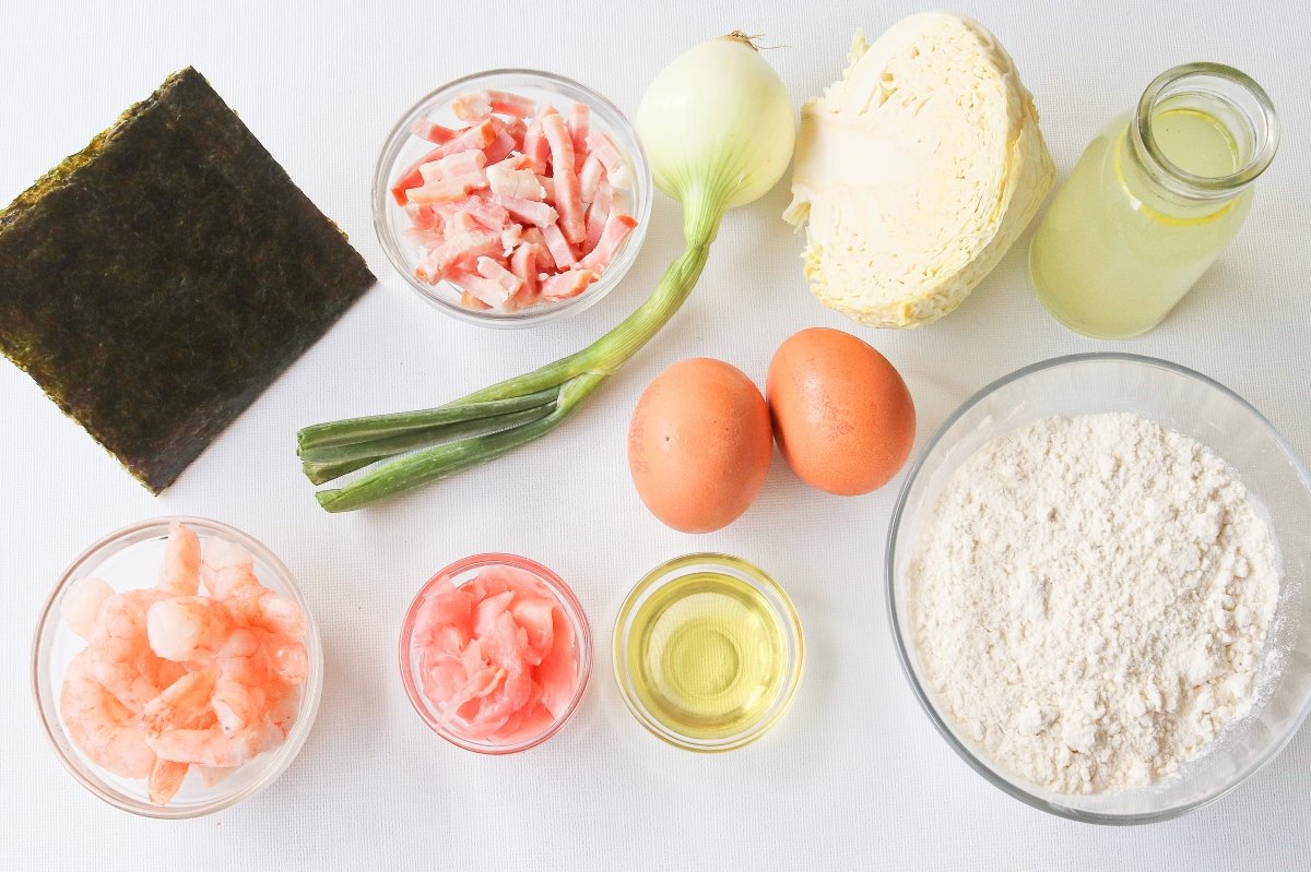 Ingredientes para elaborar okonomiyaki
