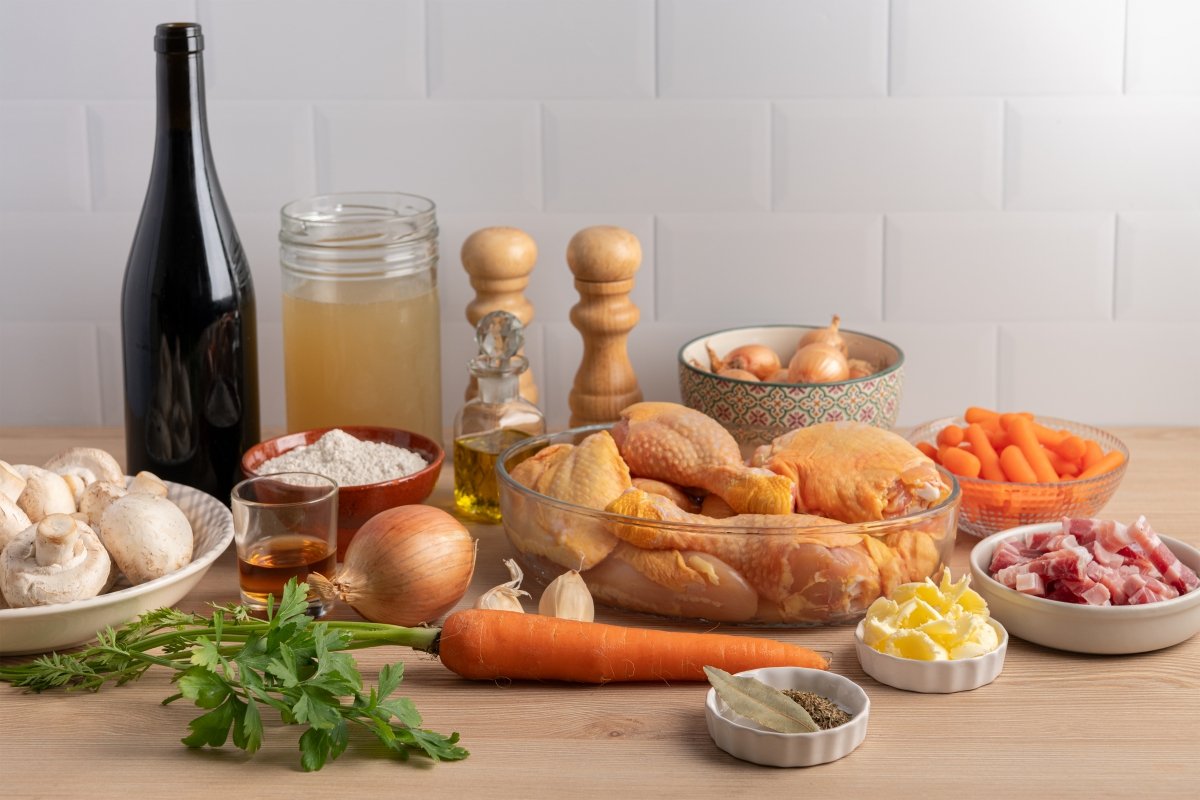 Ingredientes para hacer coq au vin