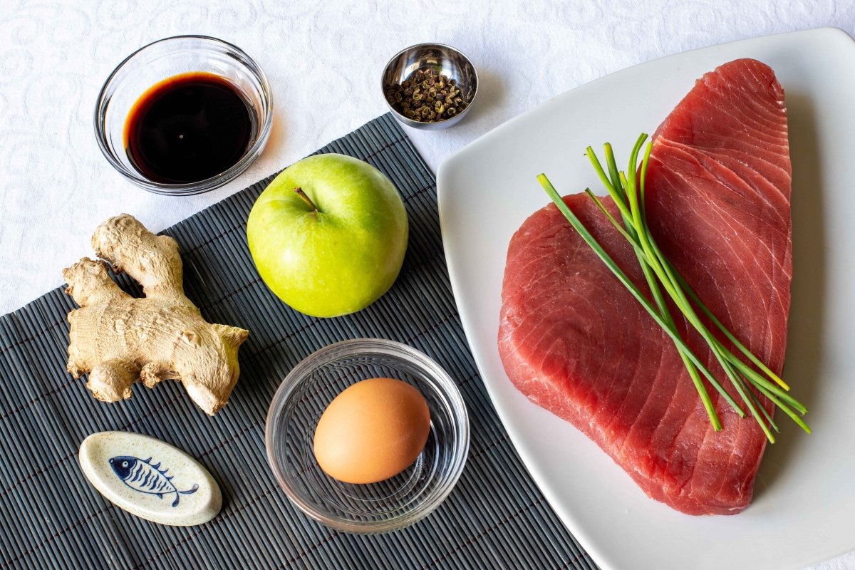 Ingredientes para hacer el tartar de atún con manzana verde