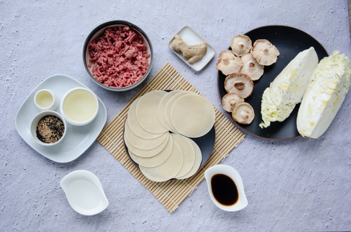 Ingredients for making Gyozas or Japanese dumplings
