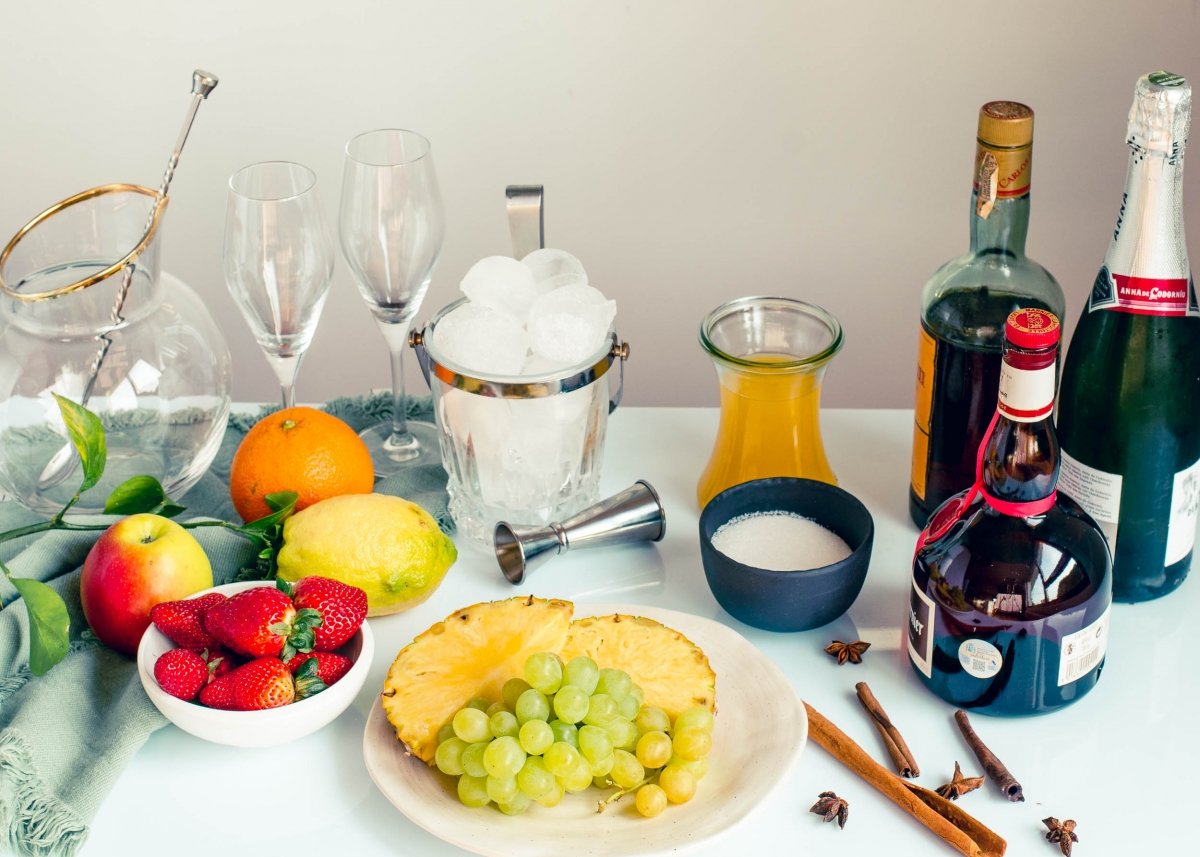 Ingredients to make the cava sangria