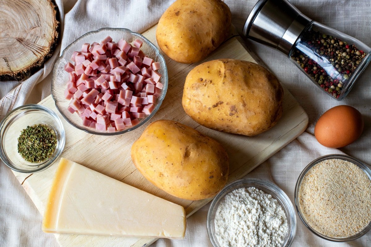 Ingredients for making potato croquettes