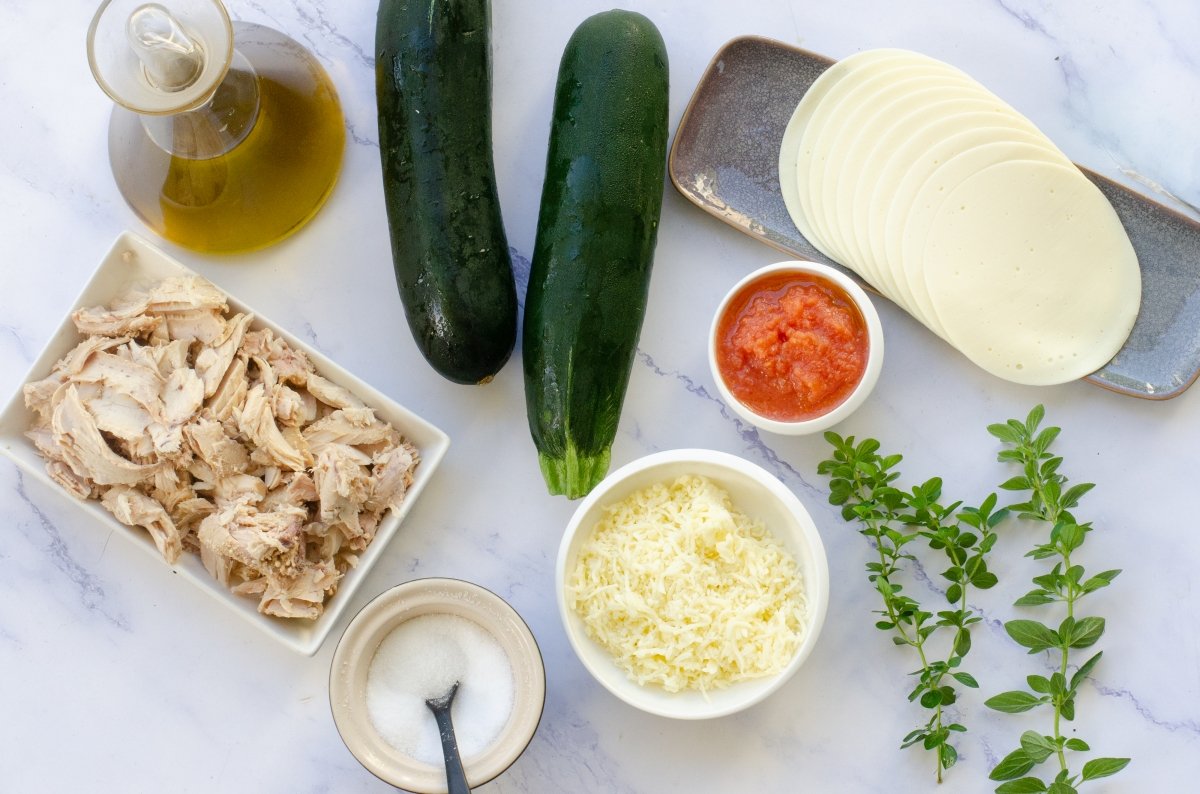 Ingredients for making zucchini and tuna lasagna