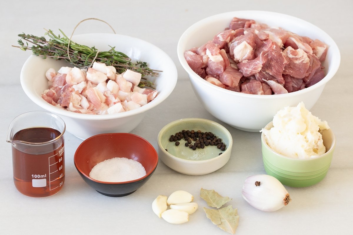 Ingredientes para la rillete de cerdo