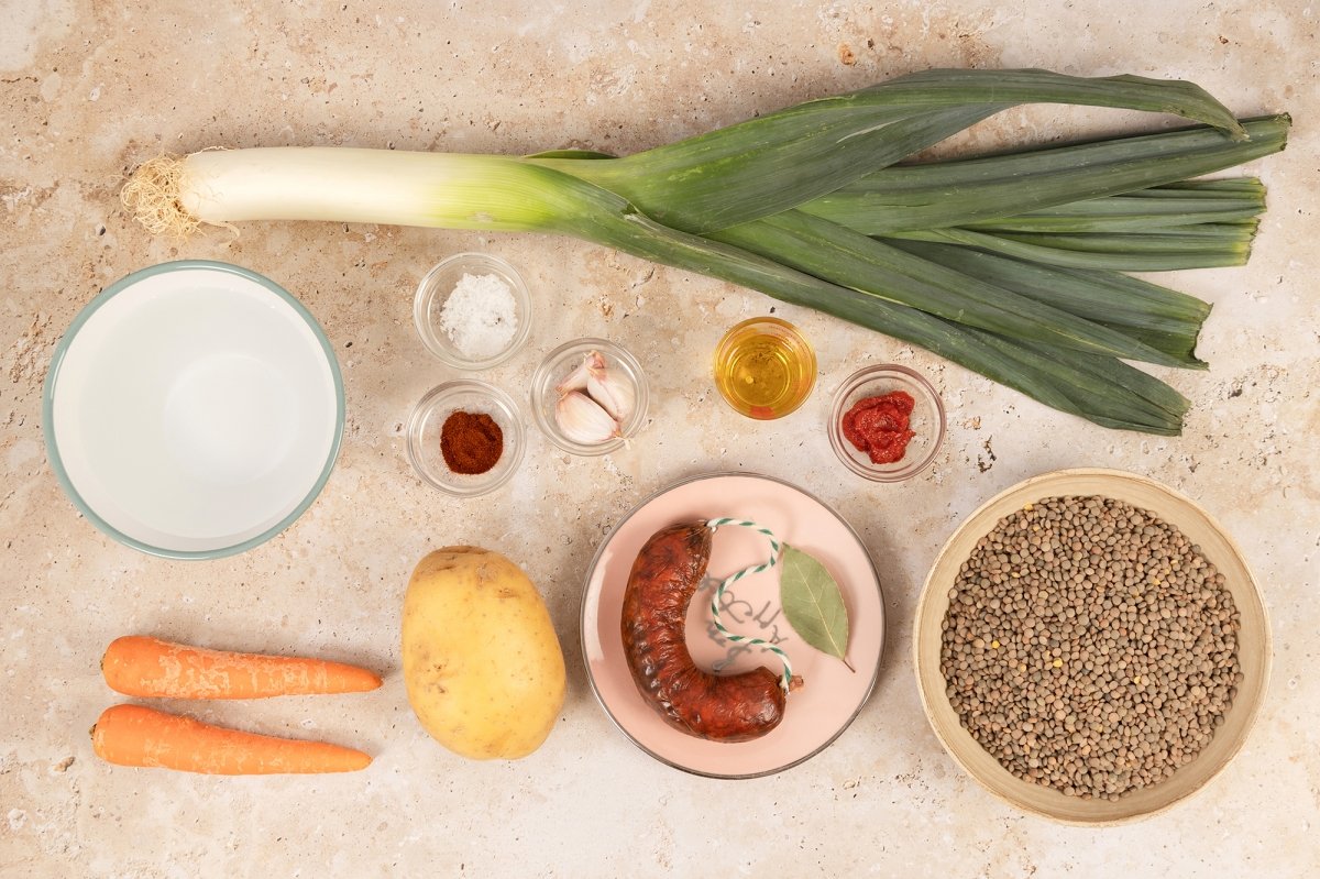 Ingredientes para las lentejas con chorizo y verduras en Thermomix