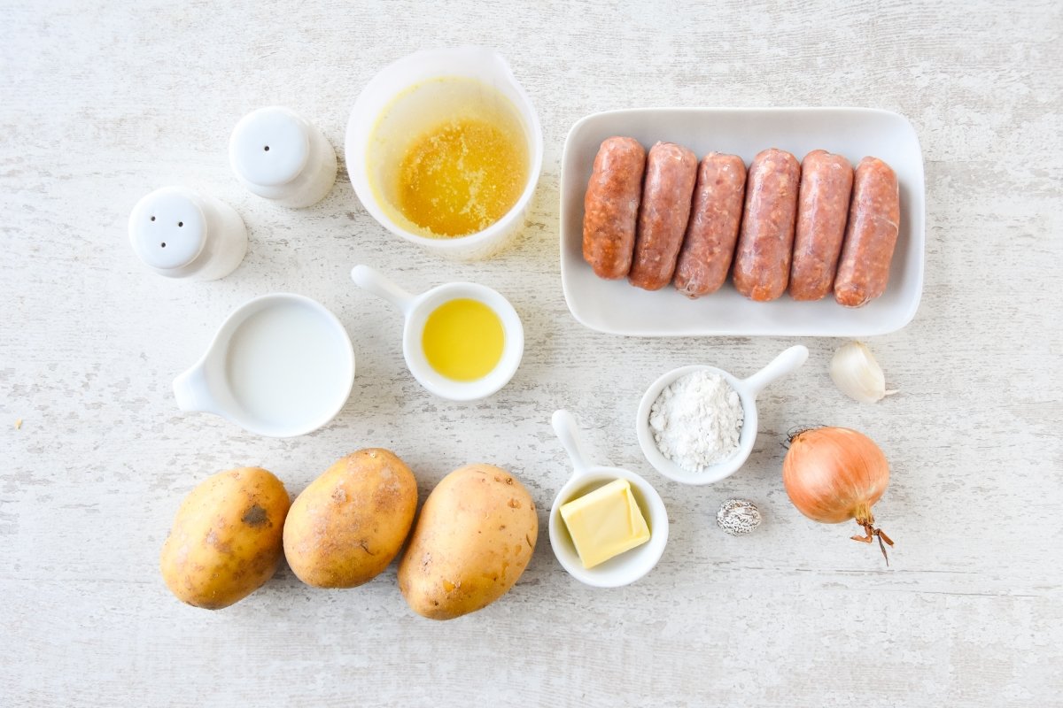Ingredientes para preparar bangers and mash