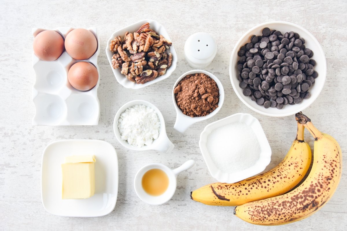 Ingredientes para preparar el brownie de plátano
