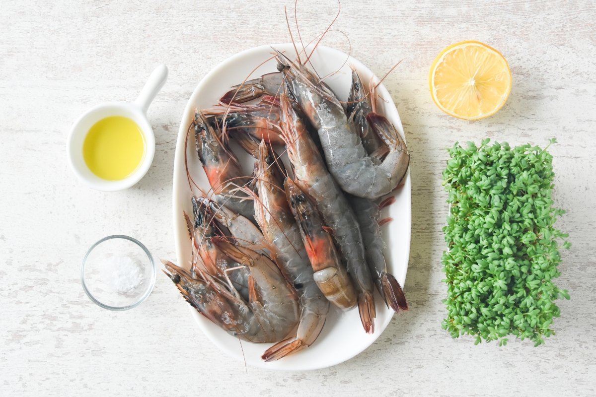 Ingredientes para preparar el carpaccio de gambas