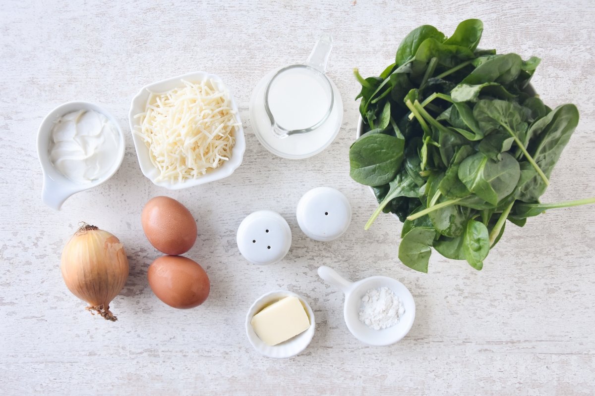 Ingredientes para preparar el flan de espinacas