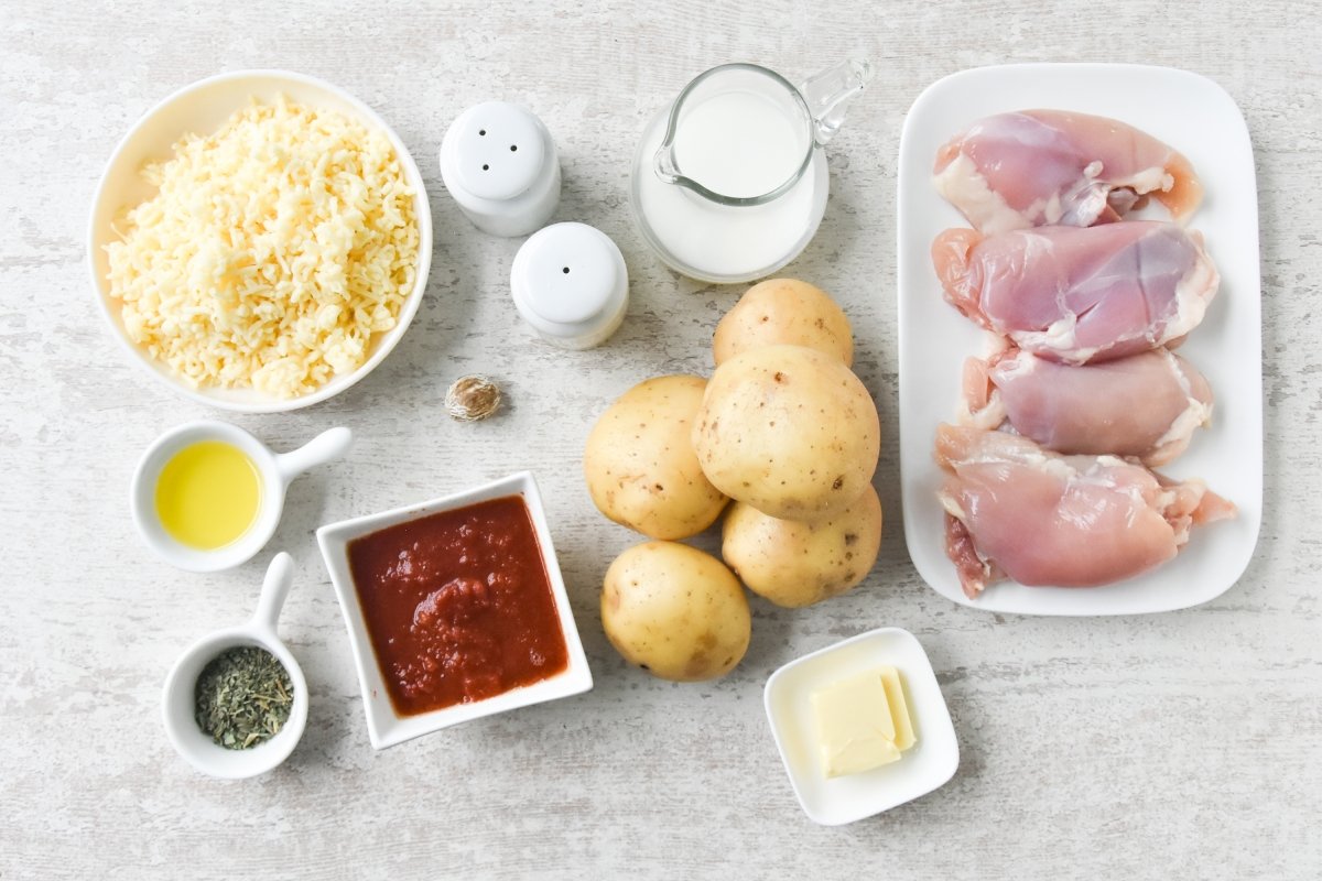 Ingredientes para preparar el pastel de patata y pollo