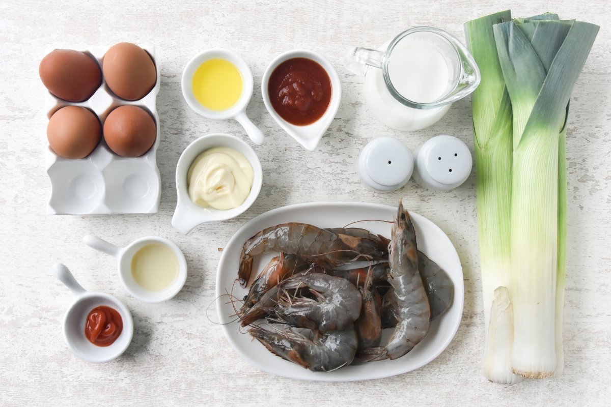 Ingredientes para preparar el pastel de puerros