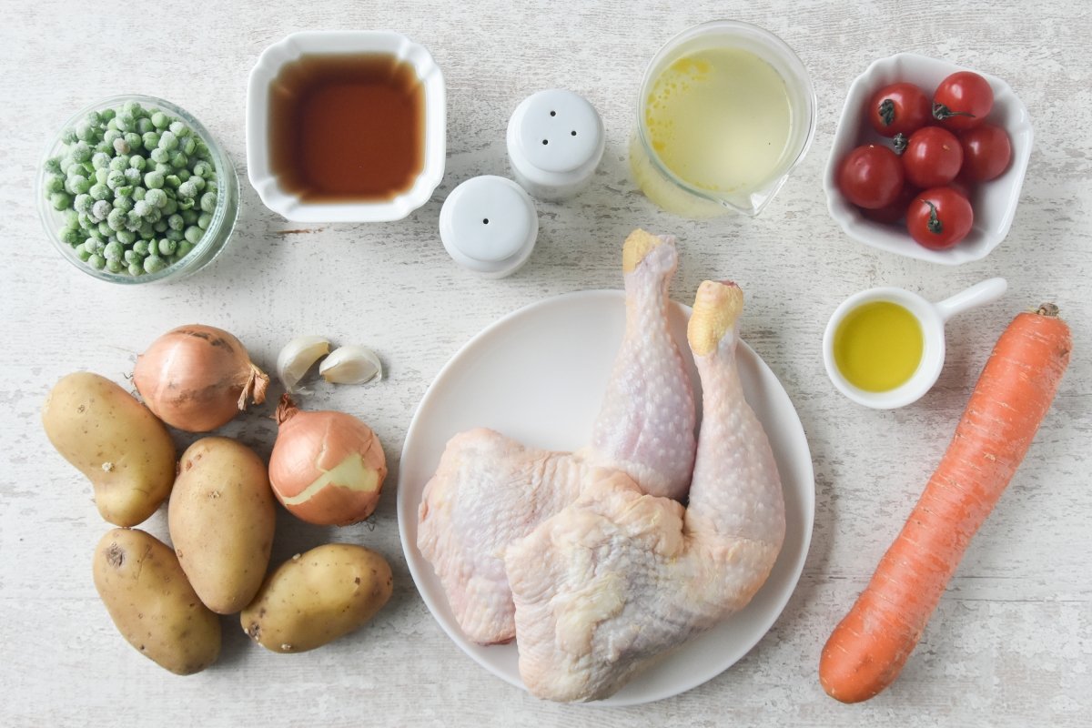 Ingredientes para preparar el pollo a la jardinera