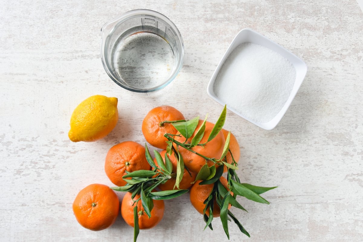 Ingredientes para preparar el sorbete de mandarina