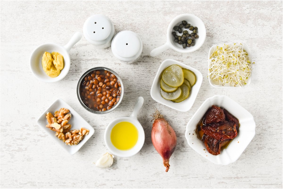 Ingredientes para preparar el tartar de lentejas