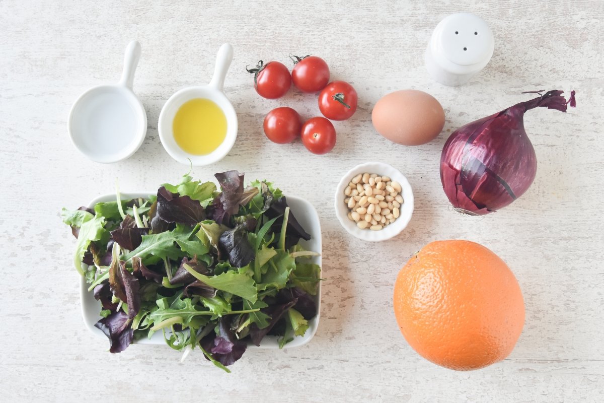 Ingredientes para preparar la ensalada de naranja