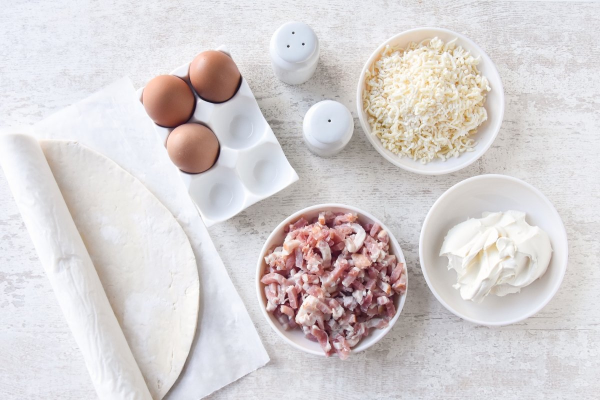 Ingredientes para preparar la quiche de bacon y queso