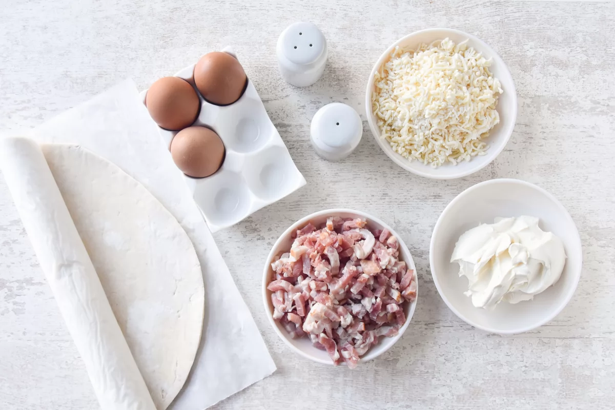 Ingredientes de la quiche de bacon y queso
