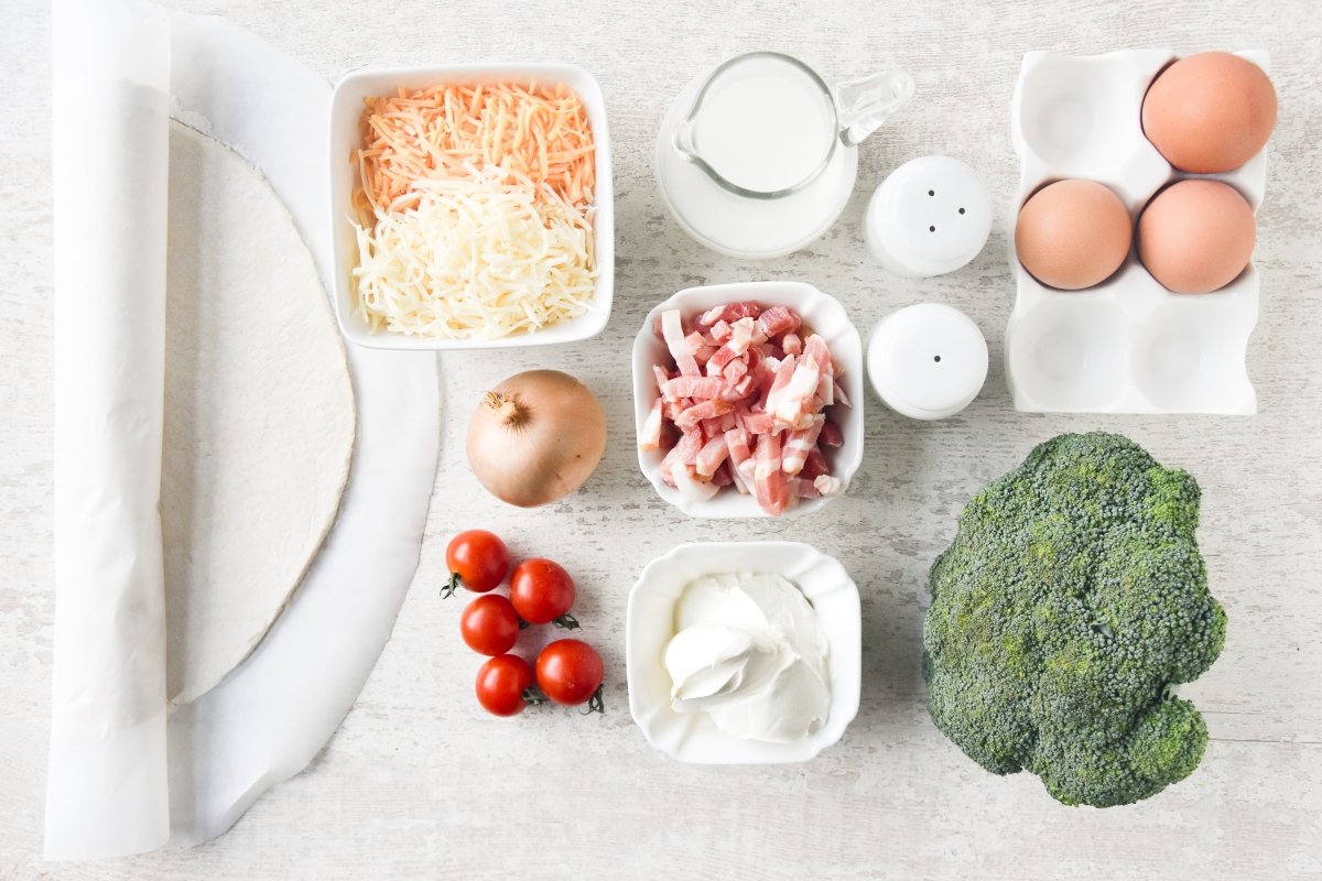 Ingredientes para preparar la quiche de brócoli