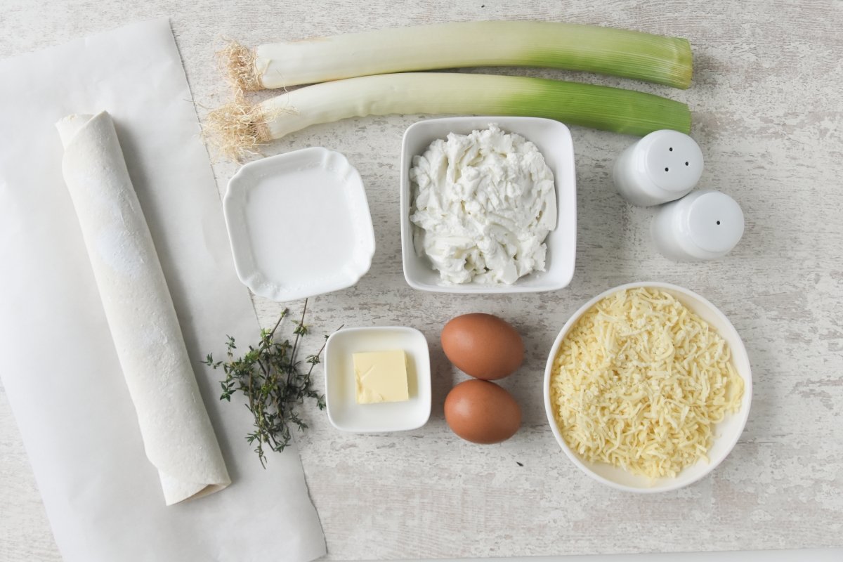 Ingredientes para preparar la quiche de puerros