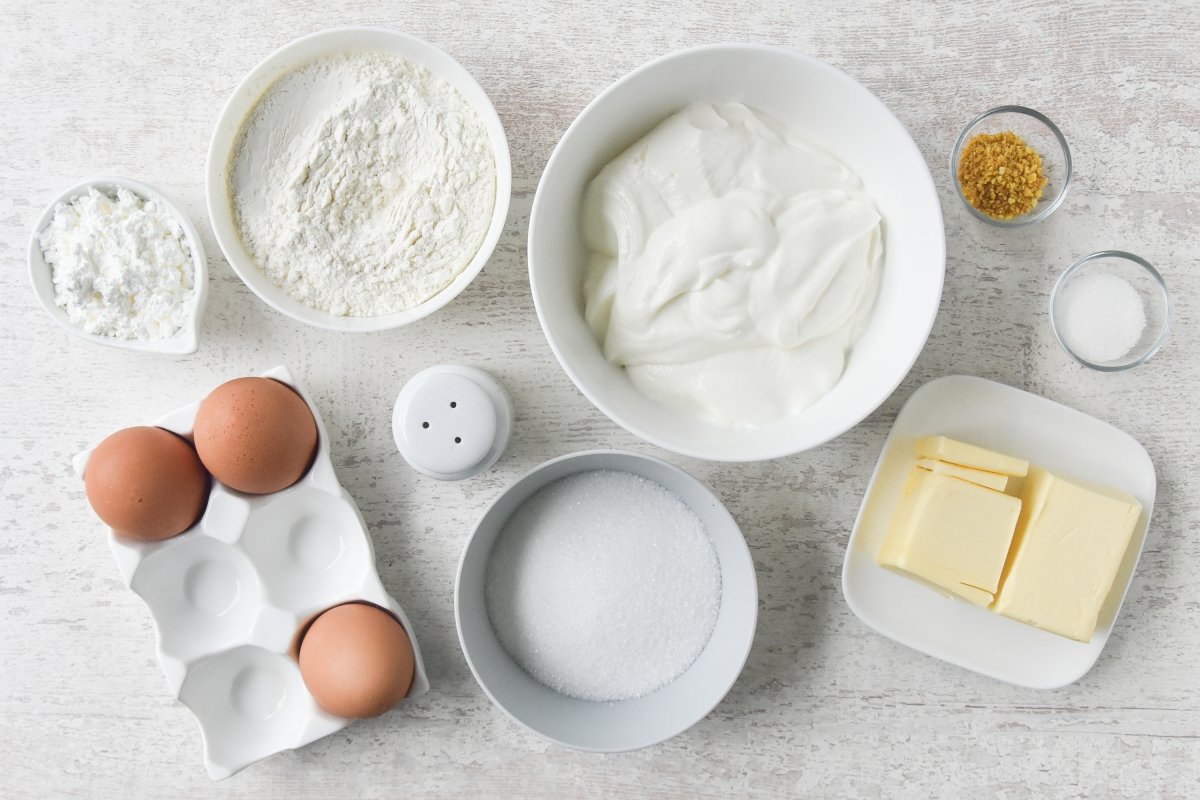 Ingredientes para preparar la tarta de queso alemana (Käsekuchen)