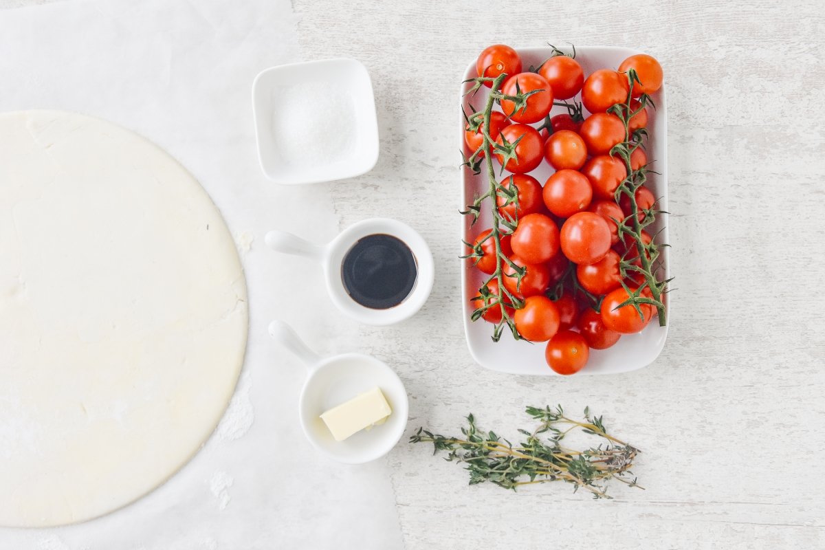 Ingredientes para preparar la tarta Tatin de tomates cherry