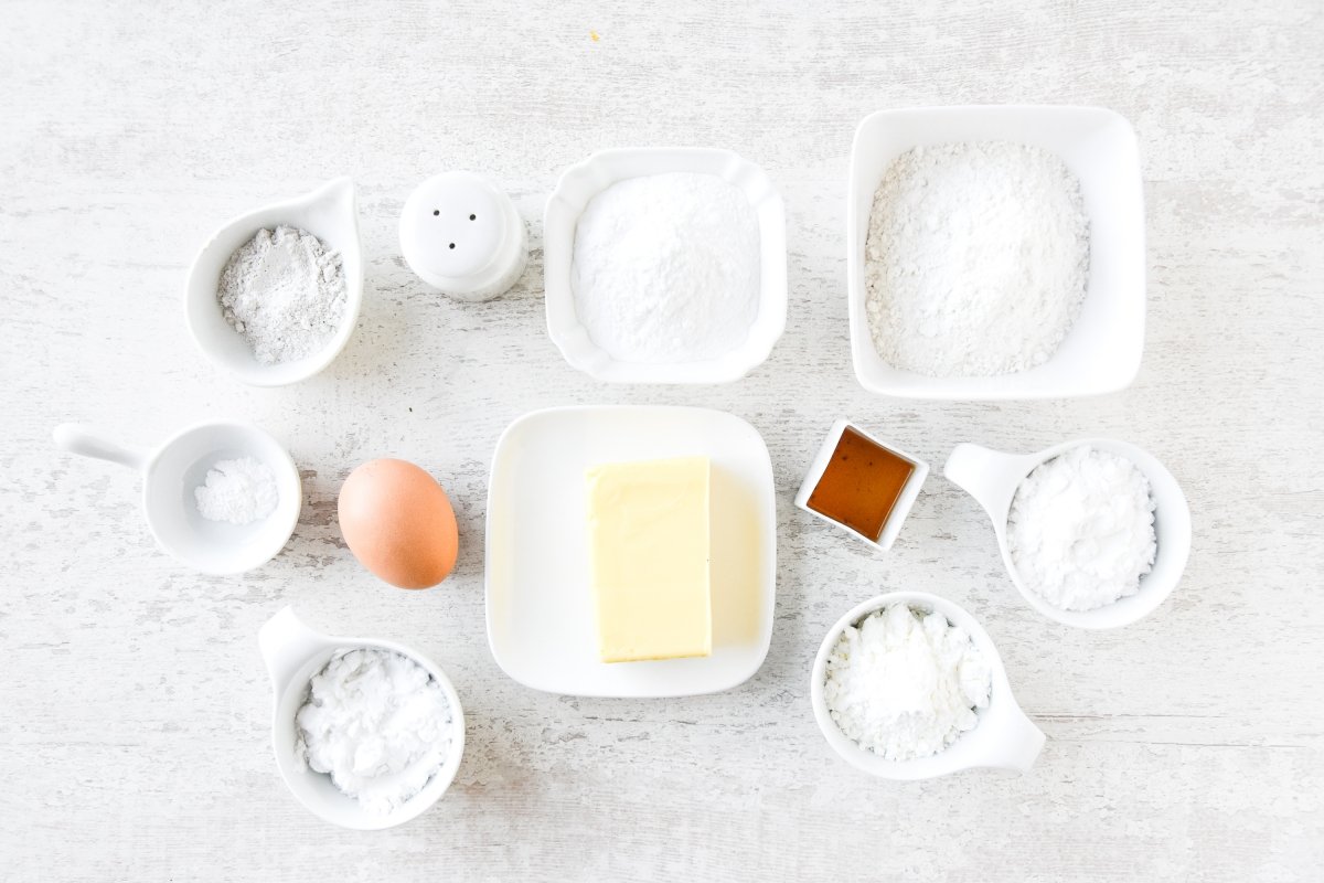 Ingredientes para preparar las galletas de mantequilla sin gluten