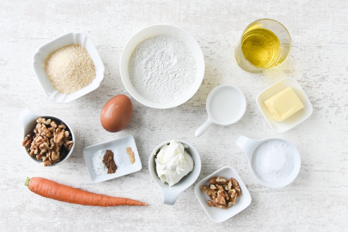 Ingredientes para preparar magdalenas de zanahoria