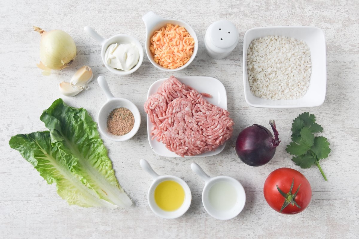 Ingredientes para preparar taco rice