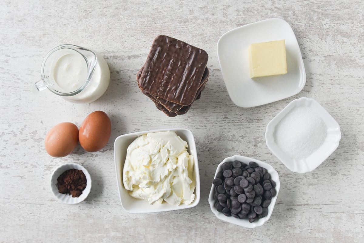 Ingredientes parar preparar la cheesecake de chocolate