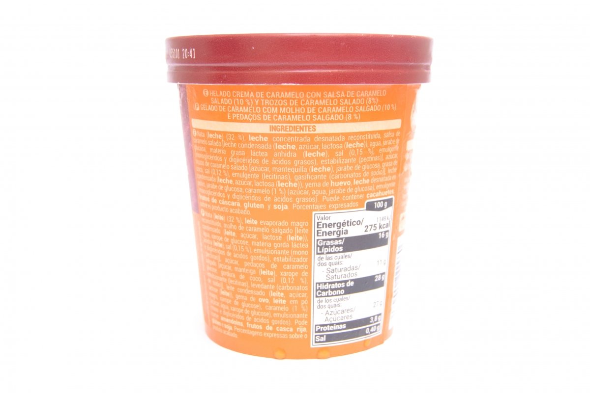 Ingredientes y valores nutricionales del helado de caramelo salado Mercadona