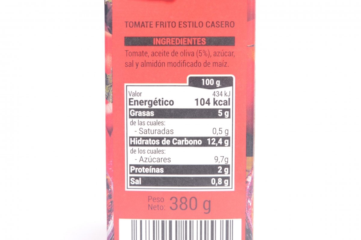 Ingredientes y valores nutricionales del tomate casero Hacendado
