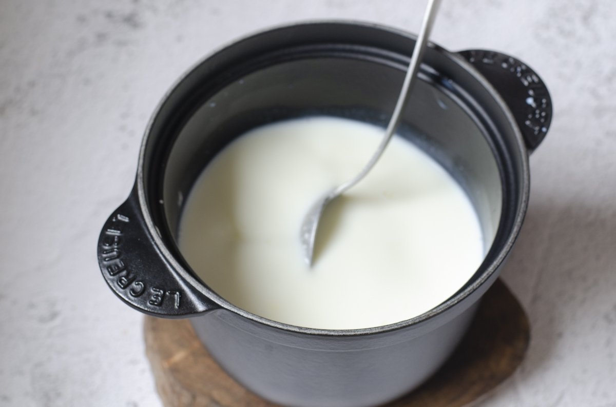 Integramos o iogurte com o leite morno