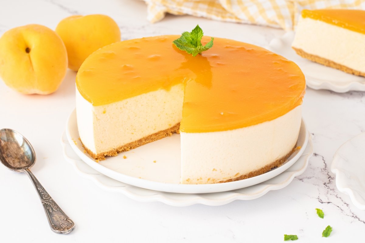 Interior de la tarta de melocotón